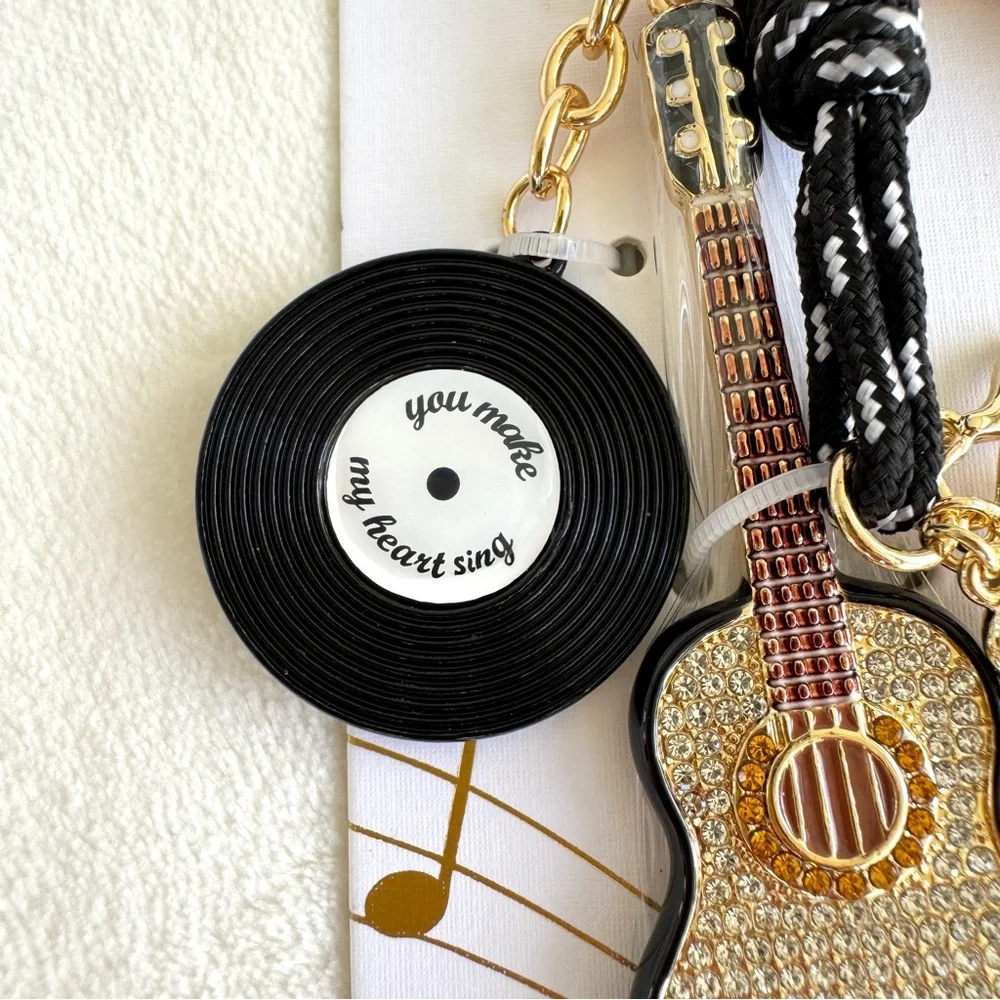 Piper K “You Make My Heart Sing” Guitar, Vinyl, & Music Notes Keychain/Bag Charm